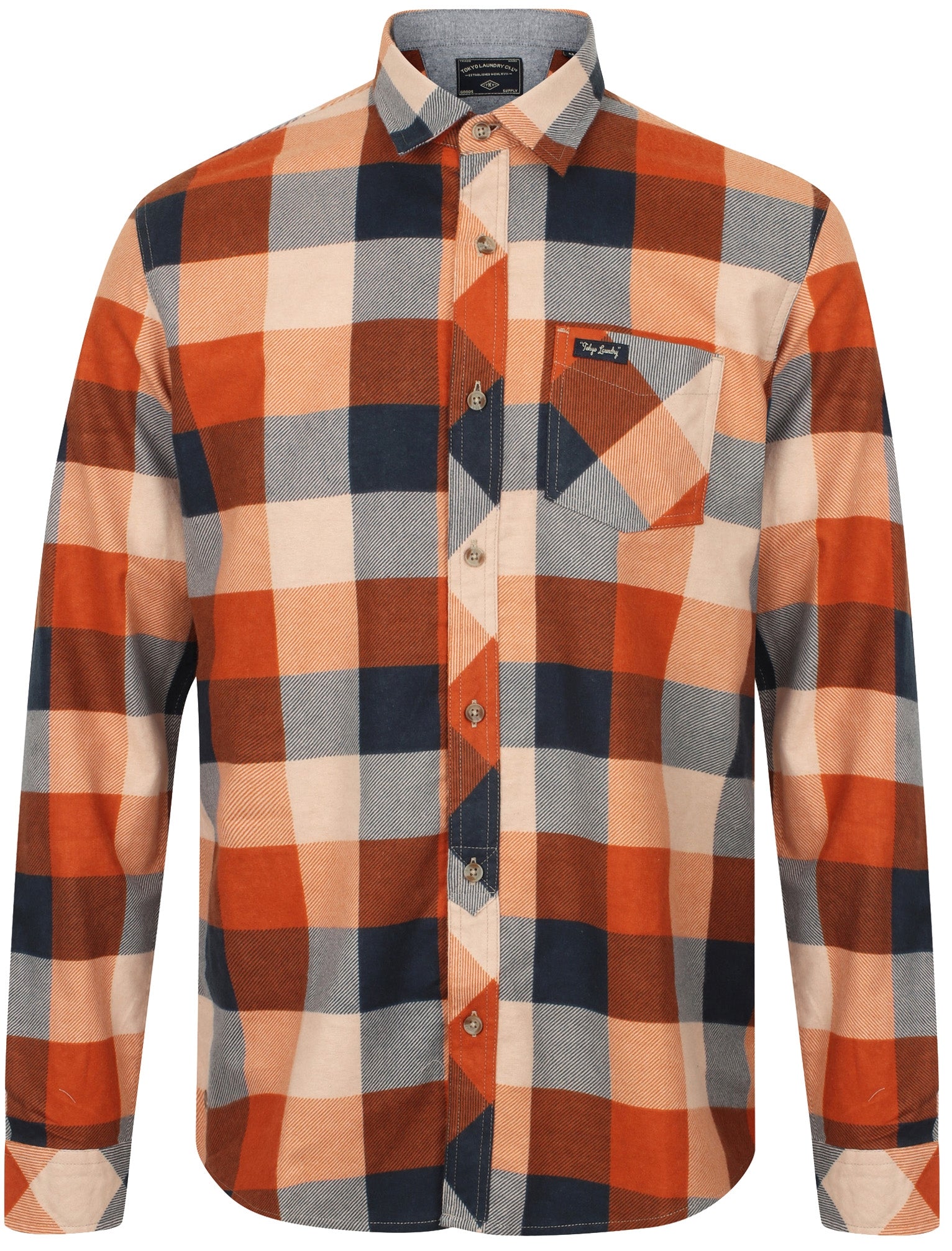 Stratford Checked Cotton Flannel Shirt In Burnt Orange