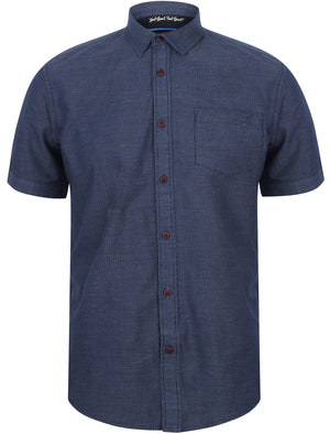 Stratton Short Sleeve Jacquard Cotton Shirt In Twilight Blue - Tokyo Laundry