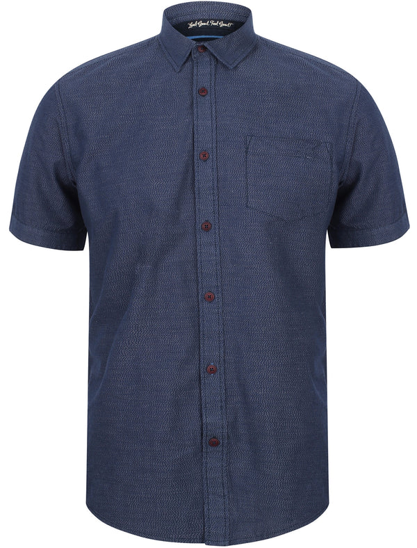 Stratton Short Sleeve Jacquard Cotton Shirt In Twilight Blue - Tokyo Laundry
