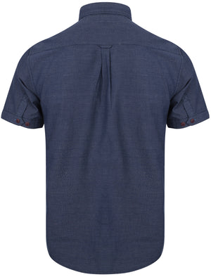 Stratton Short Sleeve Jacquard Cotton Shirt In Twilight Blue - Tokyo Laundry