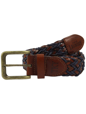 Styles Two Tone Braided Leather Belt In Tan / Blue - Tokyo Laundry