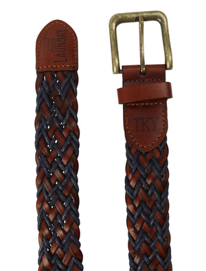 Styles Two Tone Braided Leather Belt In Tan / Blue - Tokyo Laundry