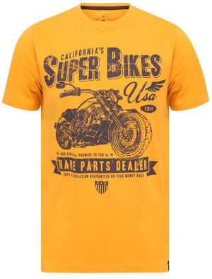 Super Bikes Motif Cotton T-Shirt In Artisans Gold - Tokyo Laundry