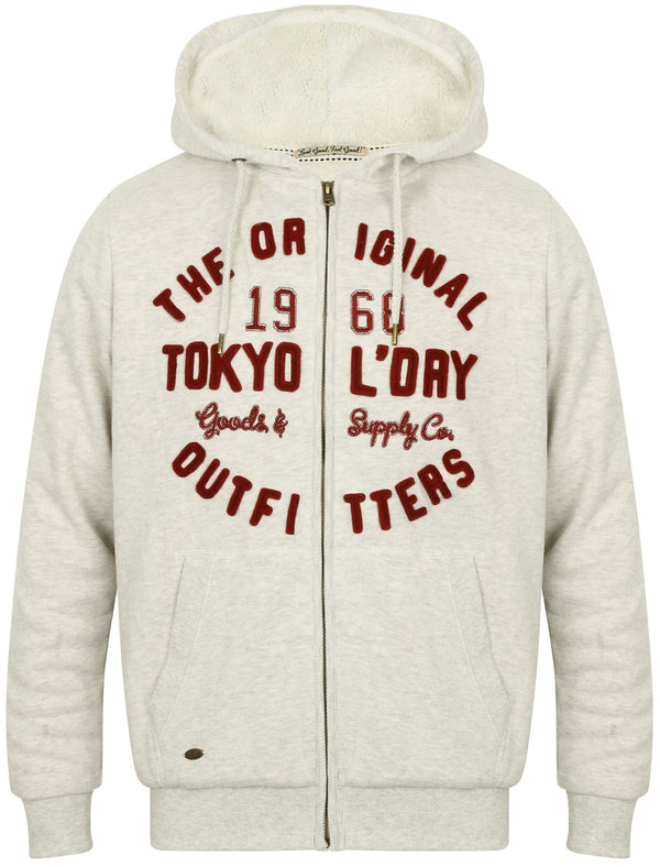 Supply Co Zip Through Hoodie with Borg Lining in Oatgrey Marl - Tokyo Laundry