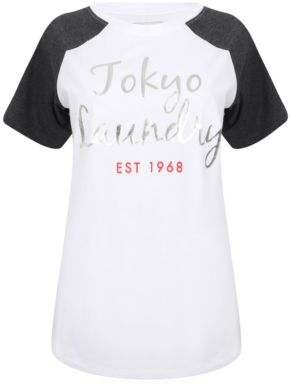 Syreena Raglan Sleeve Cotton T-Shirt In Charcoal Marl - Tokyo Laundry
