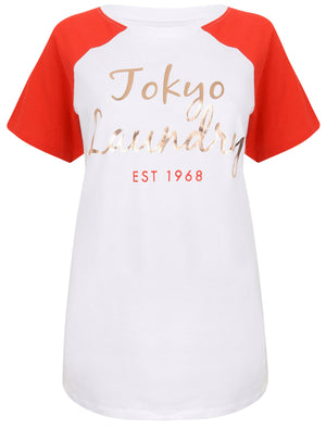 Womens Raglan Sleeve Cotton T-Shirt In Lollipop Red - Tokyo Laundry