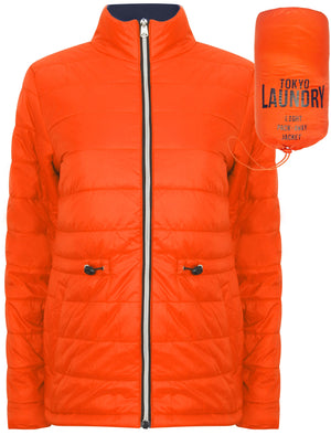 Syros Light Packaway Funnel Neck Quilted Jacket in Spicy Orange - Tokyo Laundry