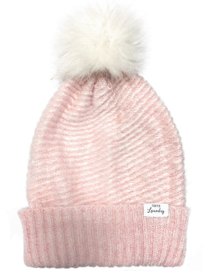 Women's Taissa Soft Fluffy Diagonal Knit Bobble Hat in Pink - Tokyo Laundry