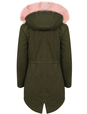 Teegan Parka Jacket in Khaki with Detachable Peachy Keen Fur Hood - Tokyo Laundry