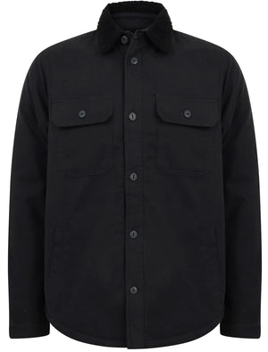 Terroso Borg Lined Cotton Overshirt Jacket with Collar in Jet Black - Tokyo Laundry