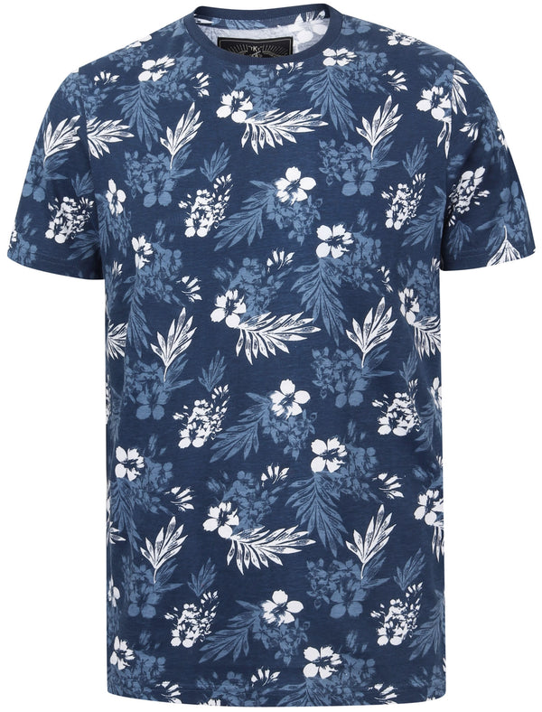 Thorsby Tropical Floral Print Cotton T-Shirt In Sailor Blue - Tokyo Laundry