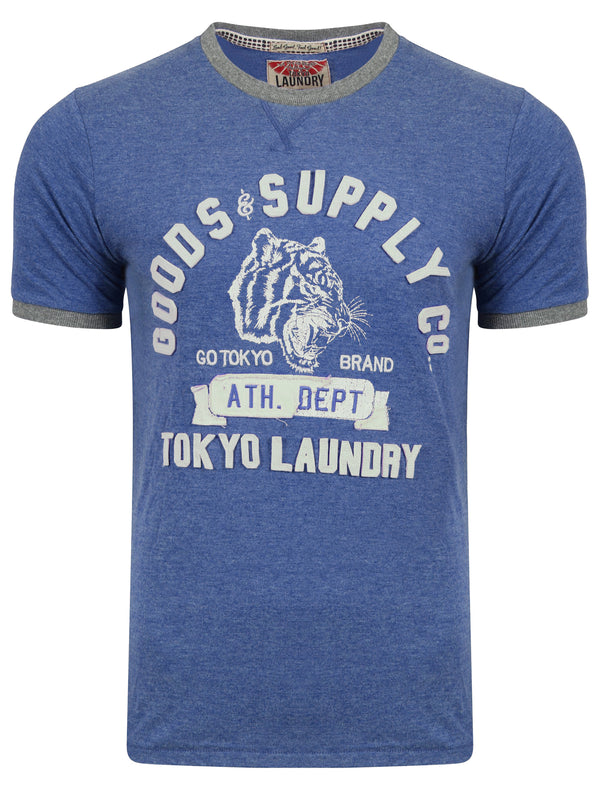 Tiger Lake Applique Cotton T-Shirt in Cornflower Blue Marl - Tokyo Laundry