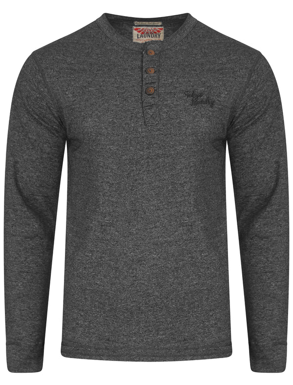 Timber Henley Slub Long Sleeve Top in Charcoal Marl - Tokyo Laundry