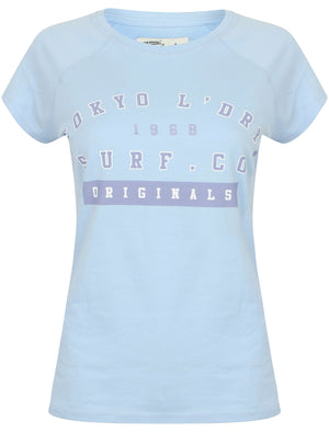 Isabella Raglan Sleeve Cotton Crew Neck T-Shirt In Chambray Blue - Tokyo Laundry