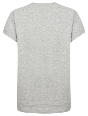 Katie Oversized Floral Cotton Crew Neck T-Shirt In Light Grey Marl - Tokyo Laundry