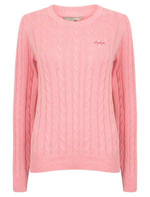 Miska Crew Neck Cable Knit Jumper In Candy Pink - Tokyo Laundry