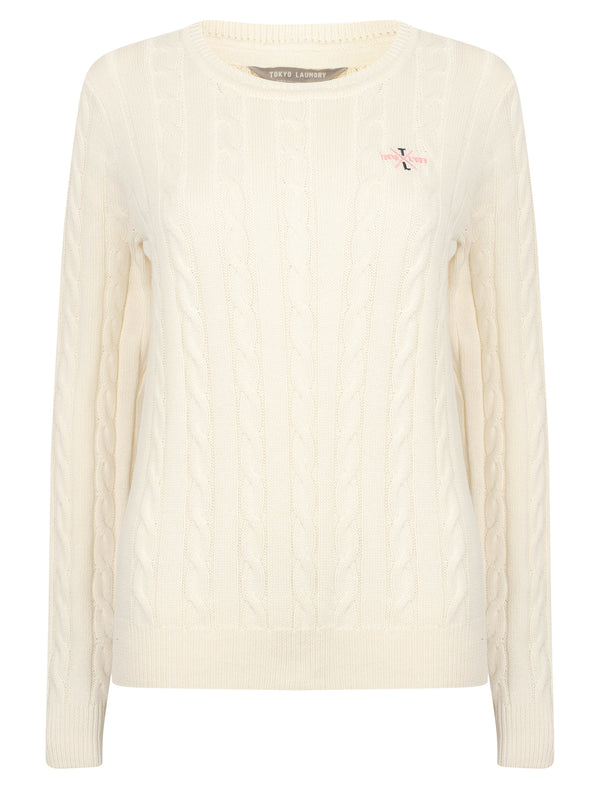 Miska Crew Neck Cable Knit Jumper In Cream Cloud - Tokyo Laundry