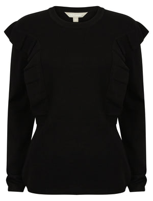 Gardenia Crew Neck Knitted Jumper with Frills in Black - Tokyo Laundry
