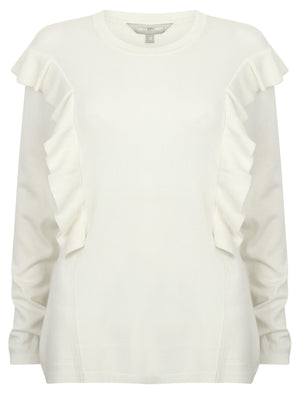 Gardenia Crew Neck Knitted Jumper with Frills in Cream - Tokyo Laundry