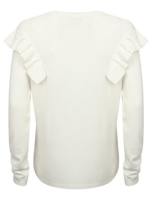 Gardenia Crew Neck Knitted Jumper with Frills in Cream - Tokyo Laundry
