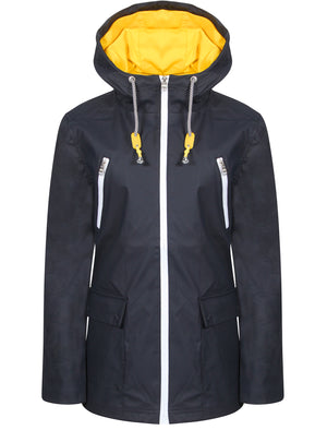 Kestrel Hooded Rain Coat in Navy / Yellow  - Tokyo Laundry