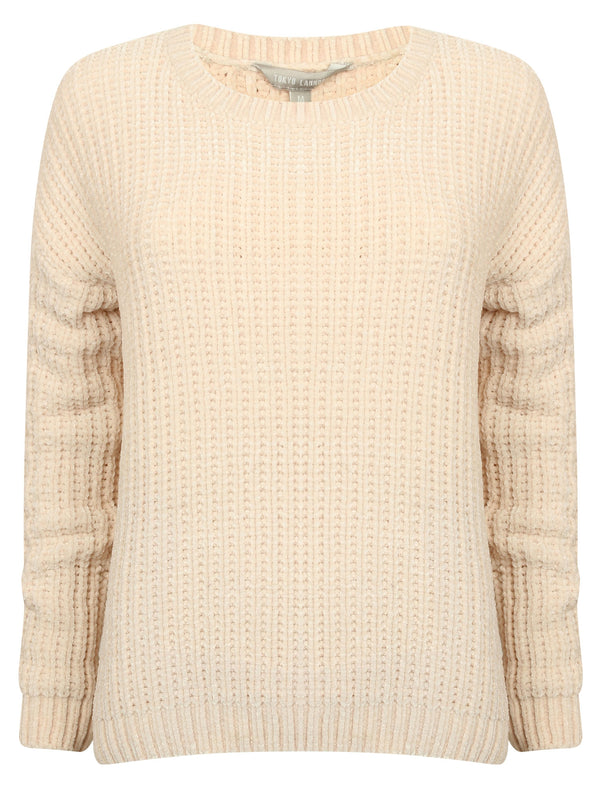 Moonlight Crew Neck Chenille Knitted Jumper in Clotted Cream - Tokyo Laundry