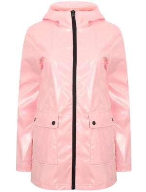 Shine Patent Hooded Rain Coat In Apricot Blush - Tokyo Laundry