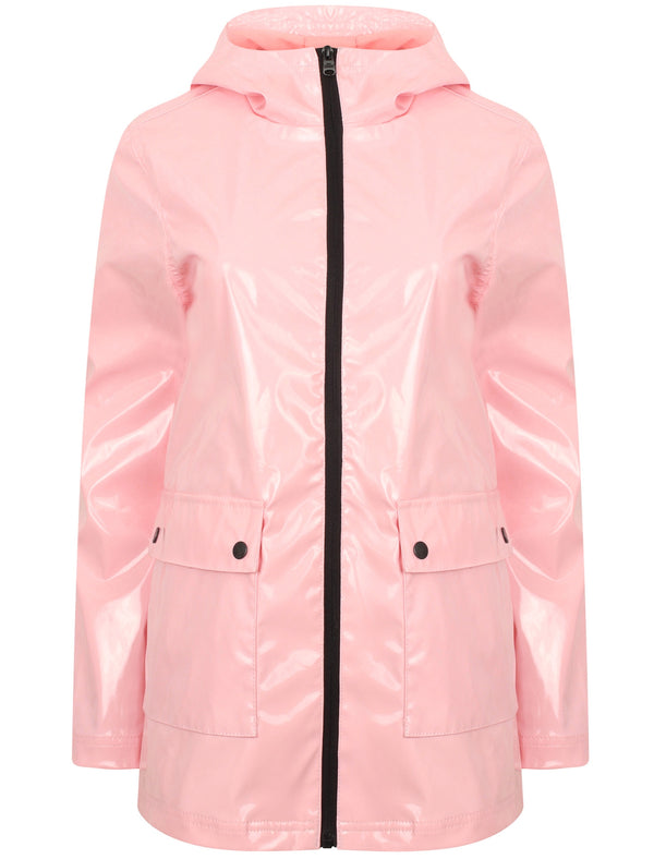 Shine Patent Hooded Rain Coat In Apricot Blush - Tokyo Laundry