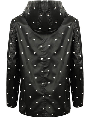 Shine Heart Print Hooded Rain Coat In Black - Tokyo Laundry