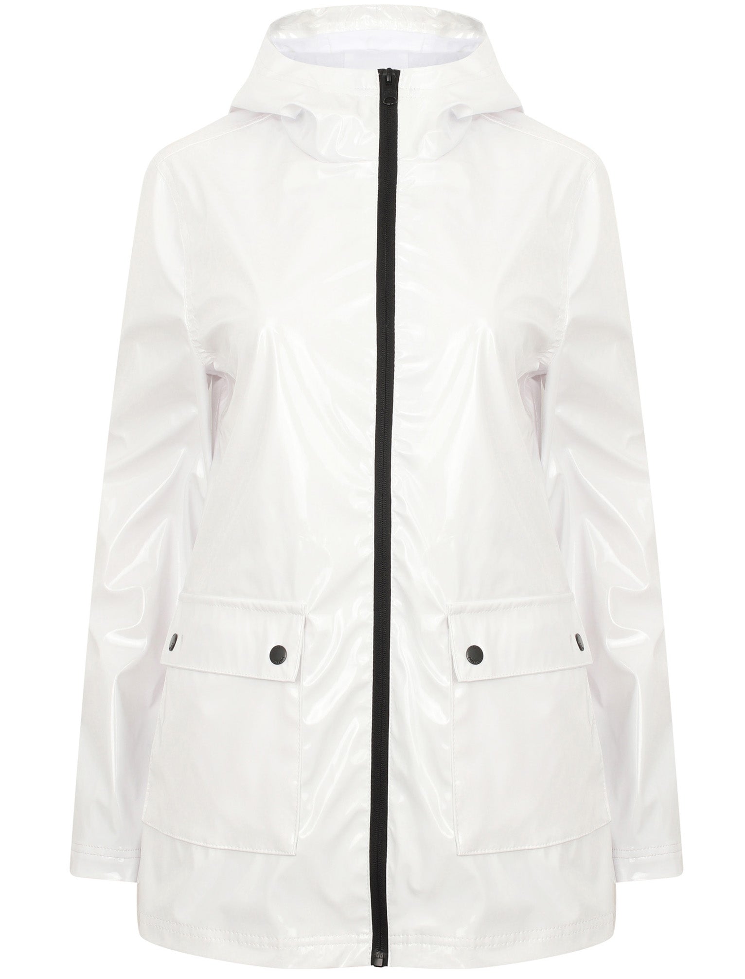 Shine Patent Hooded Rain Coat In Bright White Tokyo Laundry