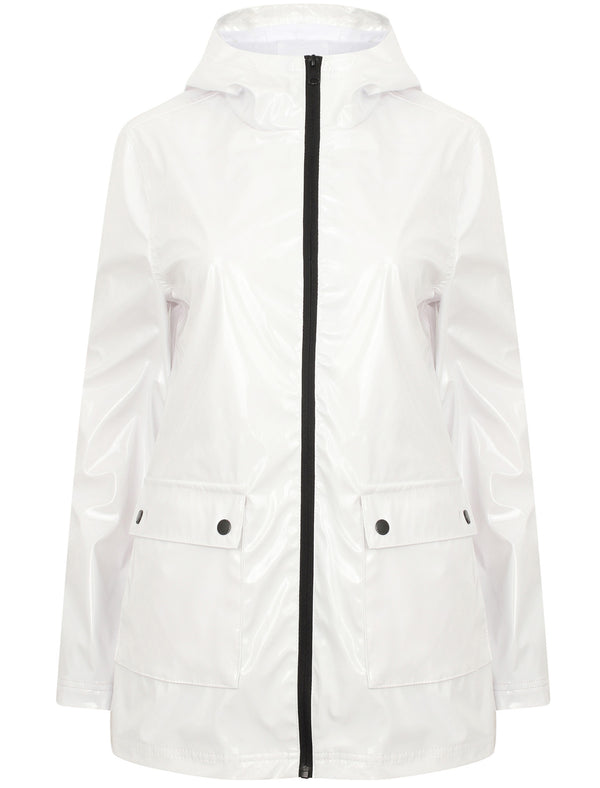 Shine  Patent Hooded Rain Coat In Bright White - Tokyo Laundry