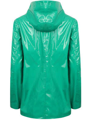 Shine Patent Hooded Rain Coat In Parakeet Green - Tokyo Laundry