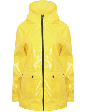 Shine Patent Hooded Rain Coat In Vibrant Yellow - Tokyo Laundry