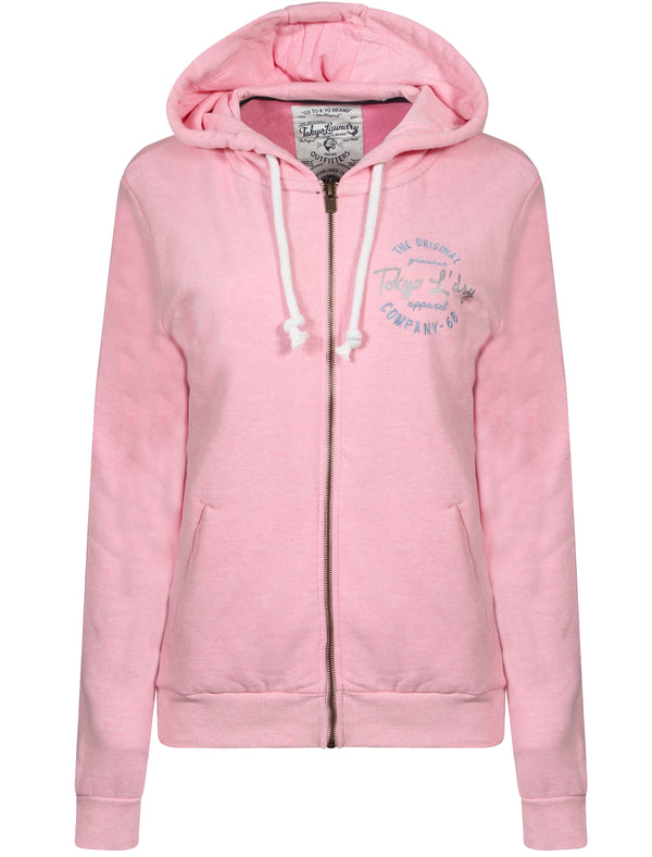 Thalia Zip Through Hoodie In Baby Pink Marl - Tokyo Laundry