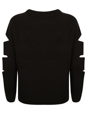Vault Crew Neck Knitted Jumper with Slit Sleeves in Black - Tokyo Laundry