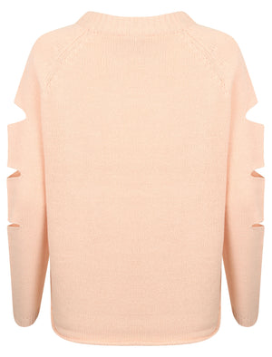 Vault Crew Neck Knitted Jumper with Slit Sleeves in English Rose - Tokyo Laundry