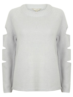 Vault Crew Neck Knitted Jumper with Slit Sleeves in Miss Powder Grey - Tokyo Laundry