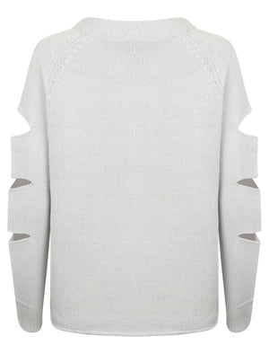 Vault Crew Neck Knitted Jumper with Slit Sleeves in Miss Powder Grey - Tokyo Laundry