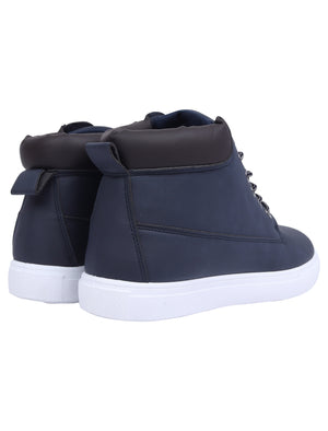 Tomlin Faux Leather Hi Top Lace Up Trainers in Navy - Tokyo Laundry