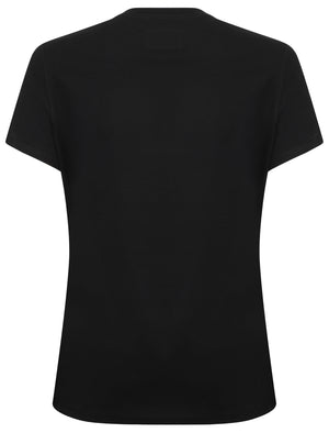 Womens Flocked Motif Cotton Jersey T-Shirt In Jet Black - Tokyo Laundry