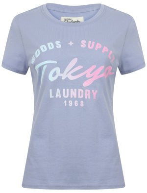 Tori Flocked Motif Cotton Jersey T-Shirt In Purple Impression - Tokyo Laundry