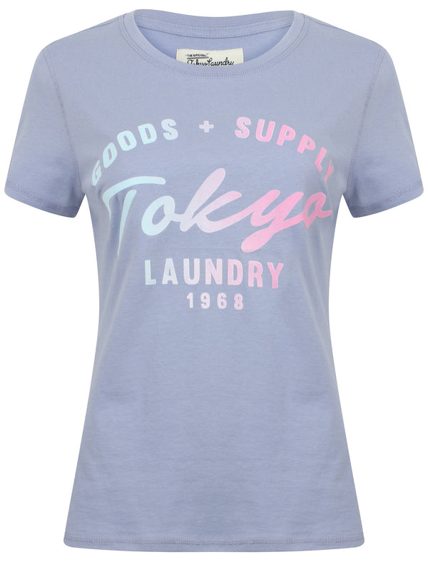 Womens Flocked Motif Cotton Jersey T-Shirt In Purple Impression - Tokyo Laundry