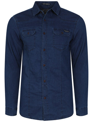 Denim Look Dobby Shirt in Deep Indigo - Tokyo Laundry