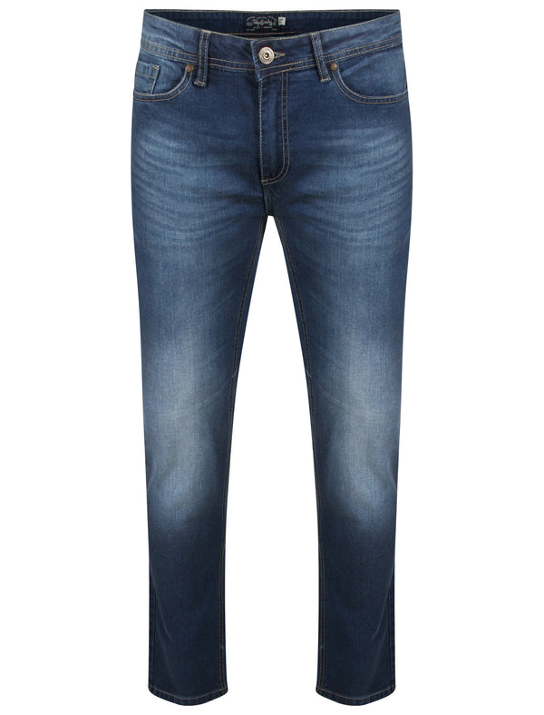 Trey Slim Fit Denim Jeans in Mid Blue Stone Wash - Tokyo Laundry