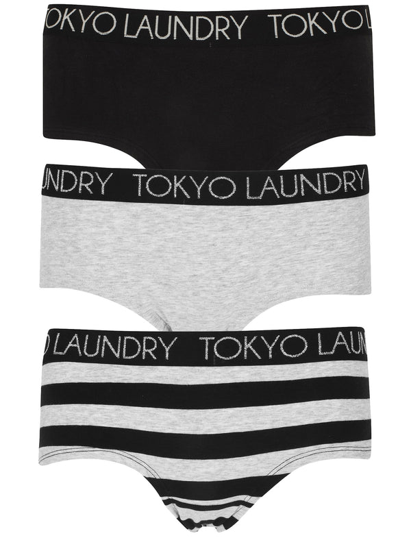 Trinity (3 Pack) Assorted Hipster Briefs In Light Grey Marl / Black - Tokyo Laundry