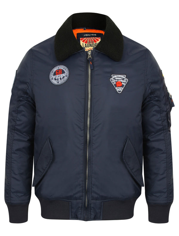 Turner Fur Collar Bomber Jacket with Aviator Badges in True Navy - Tokyo Laundry