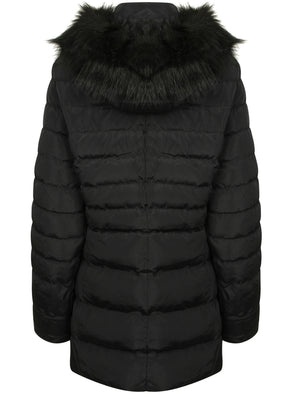 Tynice Long Quilted Coat with Detachable Fur Trim in Black - Tokyo Laundry