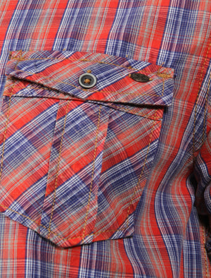 Uxbridge Short Sleeve Checked Shirt in Red / Blue - Tokyo Laundry