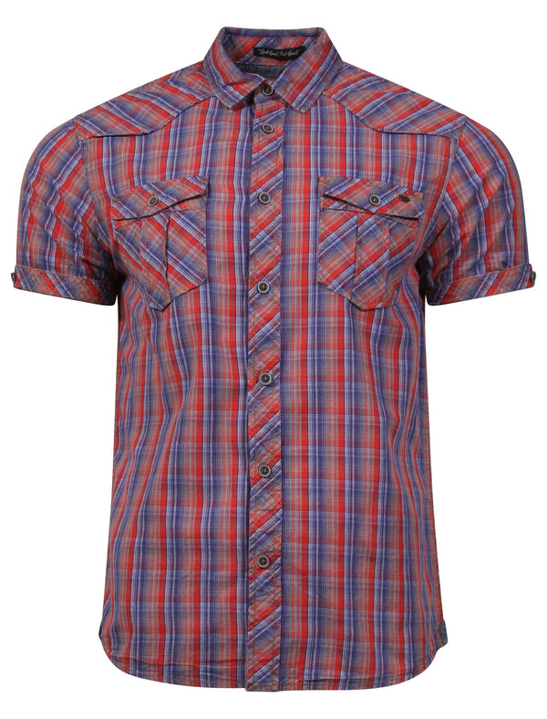 Uxbridge Short Sleeve Checked Shirt in Red / Blue - Tokyo Laundry