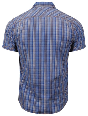 Uxbridge Short Sleeve Checked Shirt in Tokyo Blue - Tokyo Laundry